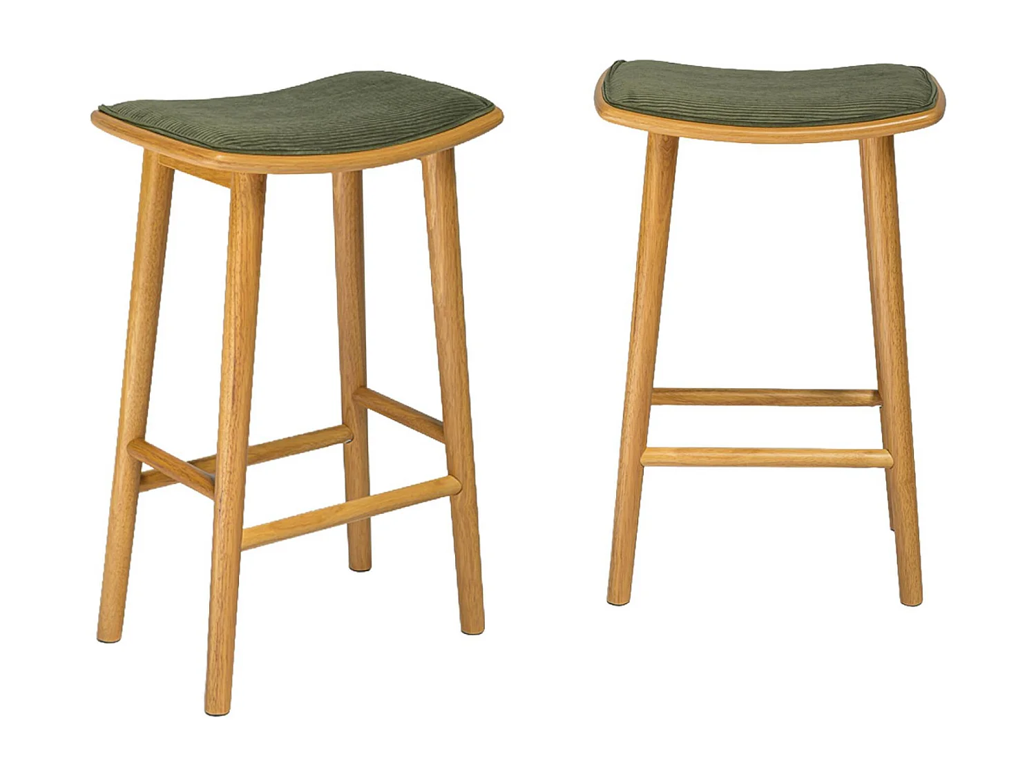 Set 2 sgabelli da bar vintage in legno di hevea e velluto a coste,