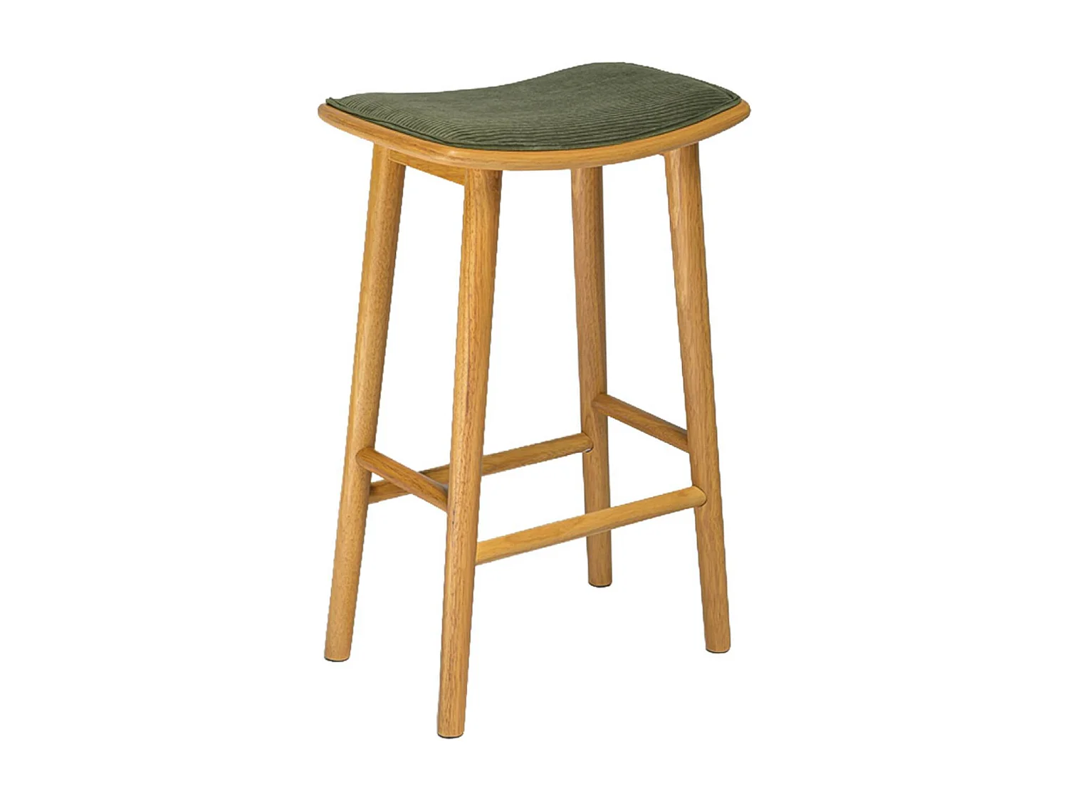 Set 2 sgabelli da bar vintage in legno di hevea e velluto a coste,