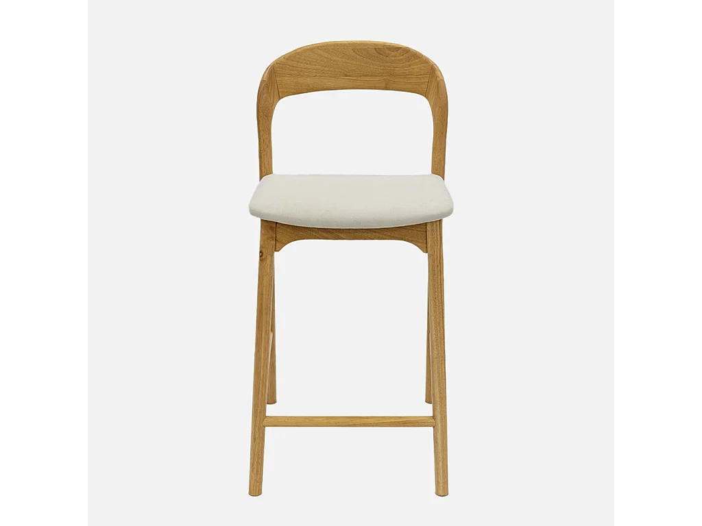 Set 2 sgabelli da bar vintage in legno di hevea e tessuto, marrone