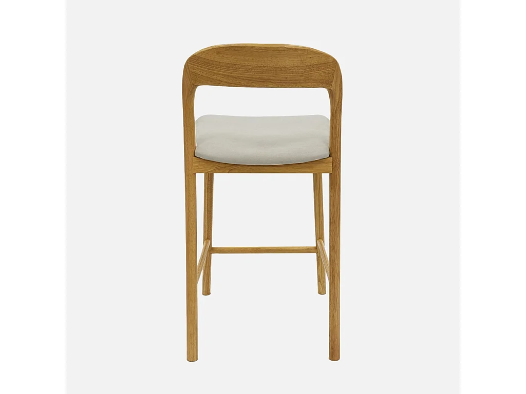 Taburete de bar vintage de madera de hevea y tela, set de 2 natural