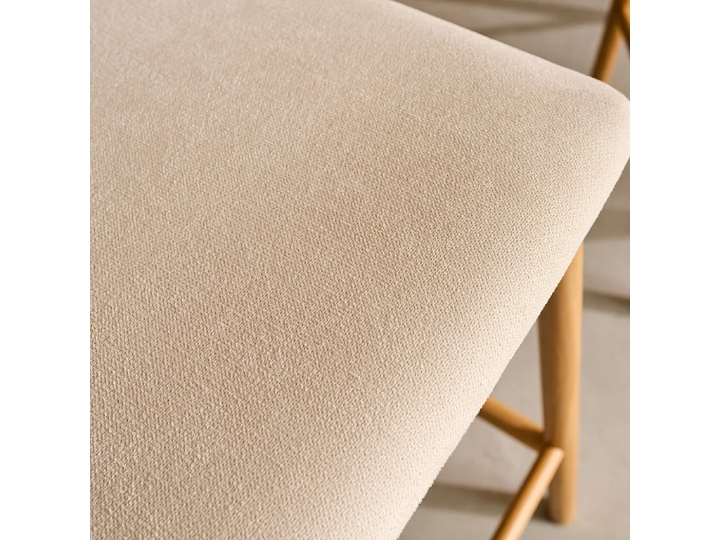 Taburete de bar vintage de madera de hevea y tela, set de 2 natural