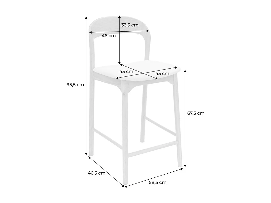 Taburete de bar vintage de madera de hevea y tela, set de 2 natural
