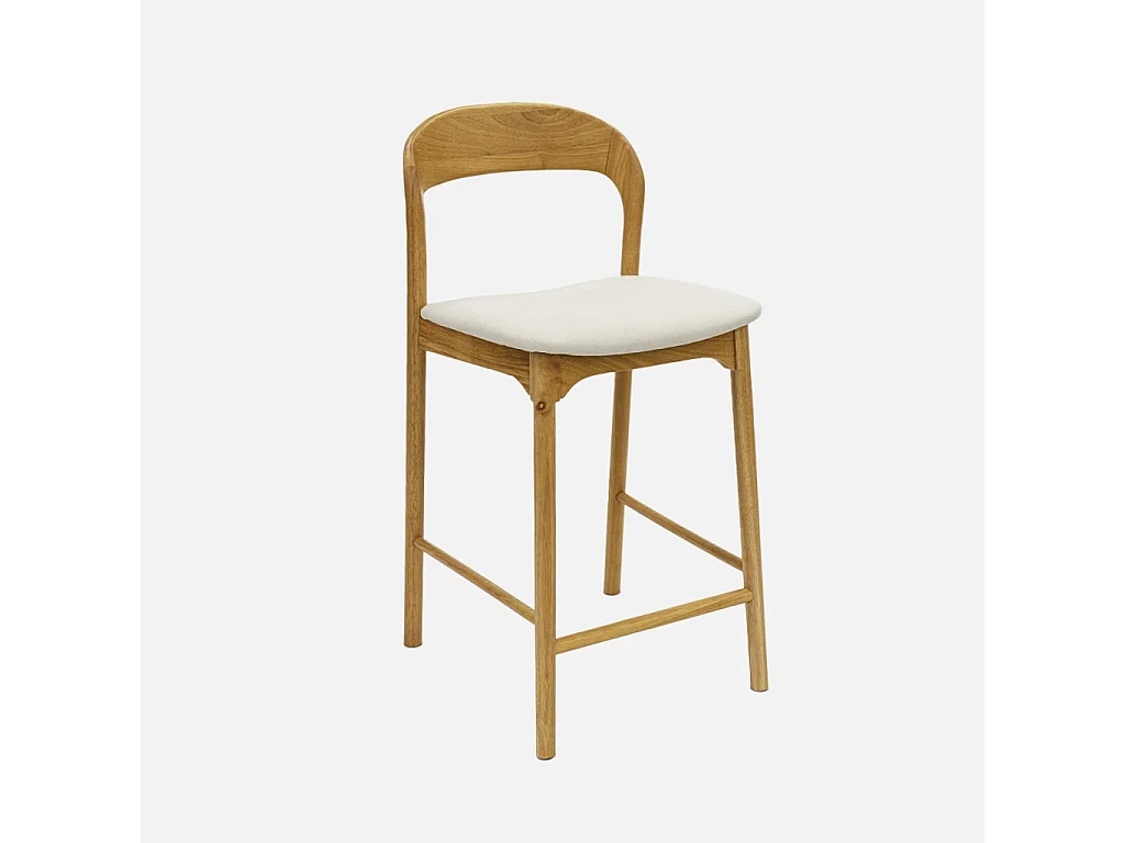 Taburete de bar vintage de madera de hevea y tela, set de 2 natural