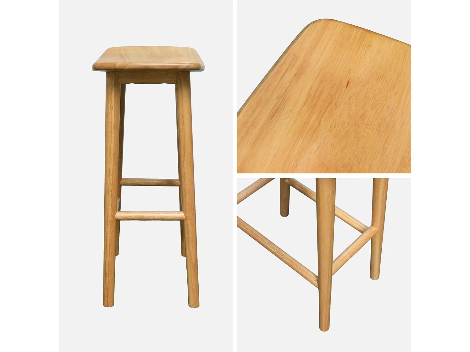 Taburete de bar vintage de madera de caucho, set de 2 natural