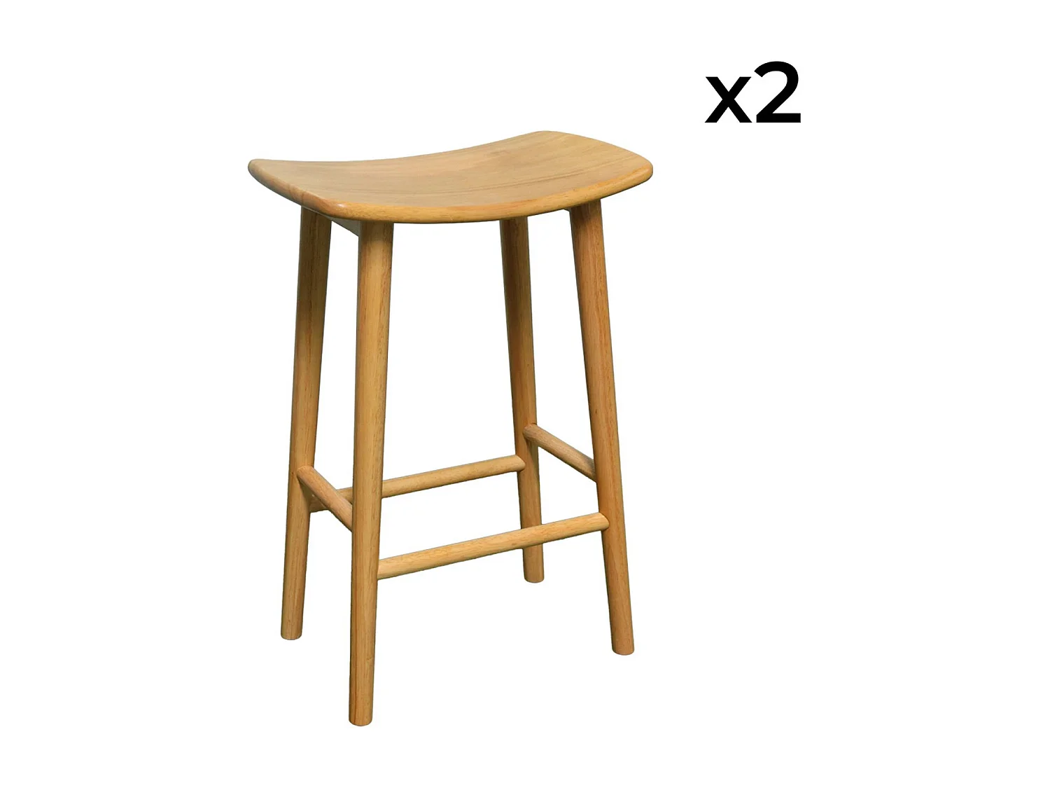 Taburete de bar vintage de madera de caucho, set de 2 natural