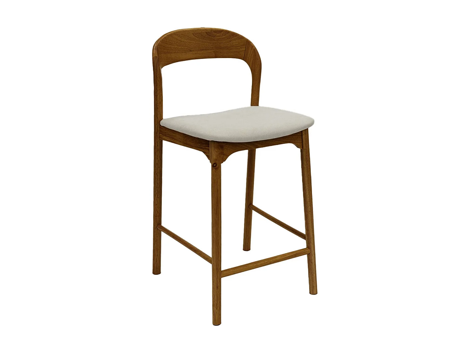 Set 2 sgabelli da bar vintage in legno di hevea e tessuto, noce