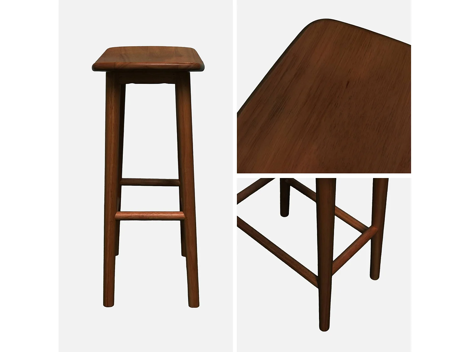 Lot de 2 tabourets de bar vintage bois d'hévéa teinte noyer - 46 x 31 x 68 cm - Louna