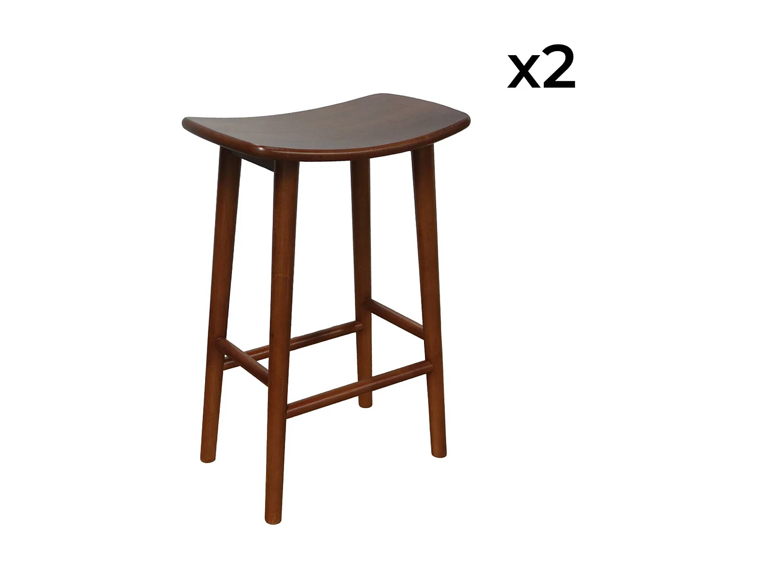 Lot de 2 tabourets de bar vintage bois d'hévéa teinte noyer - 46 x 31 x 68 cm - Louna