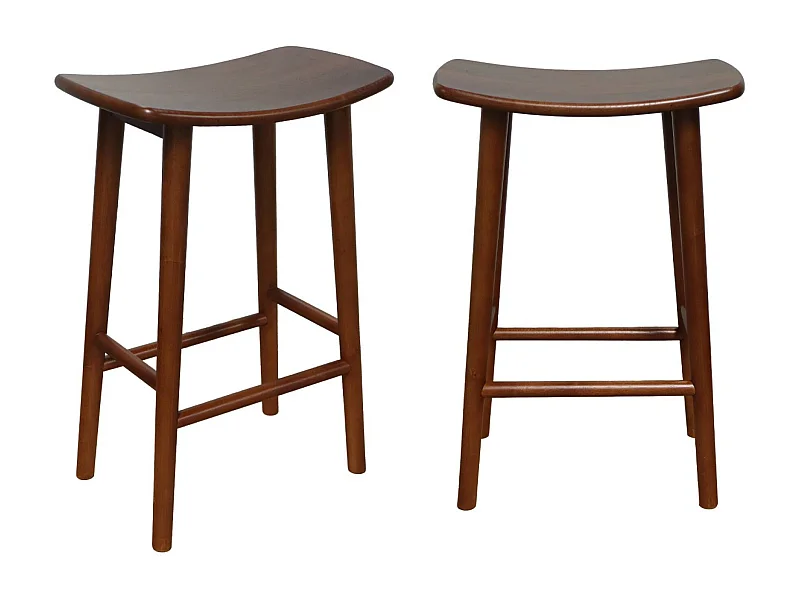 Lot de 2 tabourets de bar vintage bois d'hévéa teinte noyer - 46 x 31 x 68 cm - Louna
