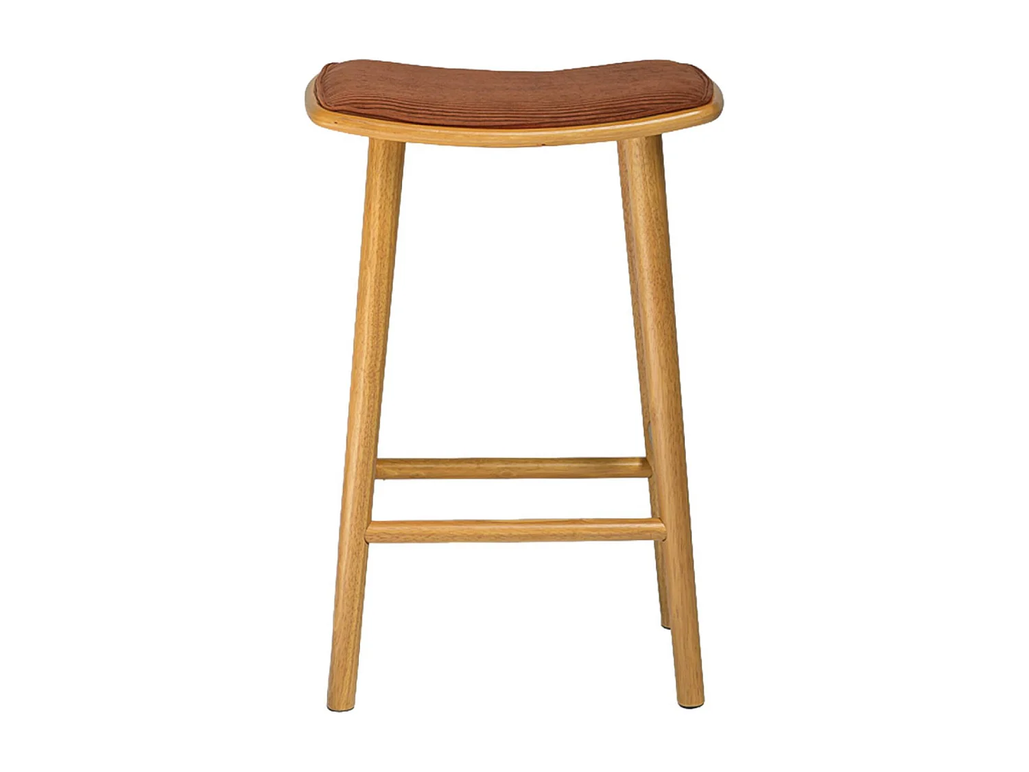 Taburete de bar vintage de madera y pana, set de 2 natural