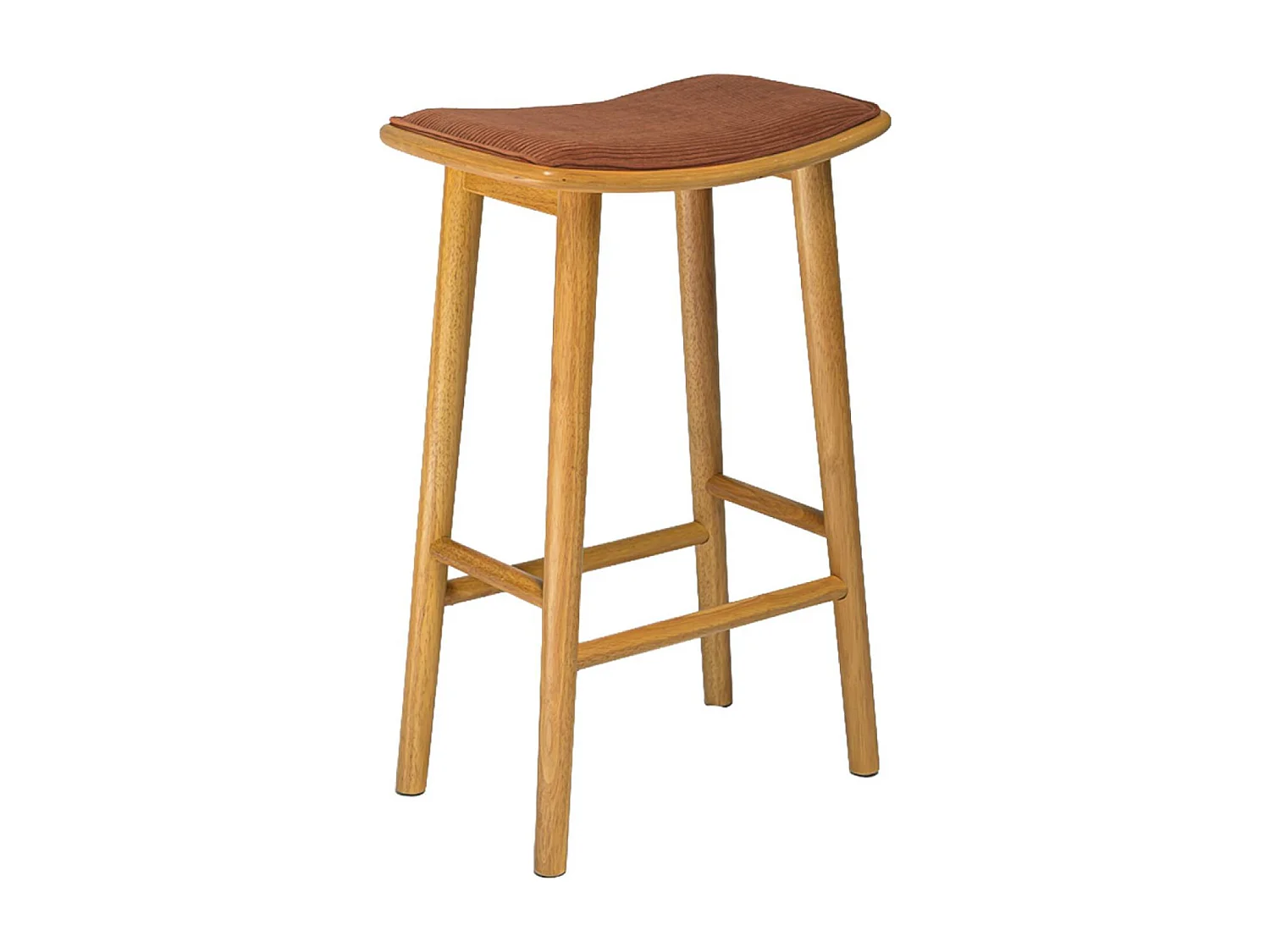 Set 2 sgabelli da bar vintage in legno di hevea e velluto a coste,