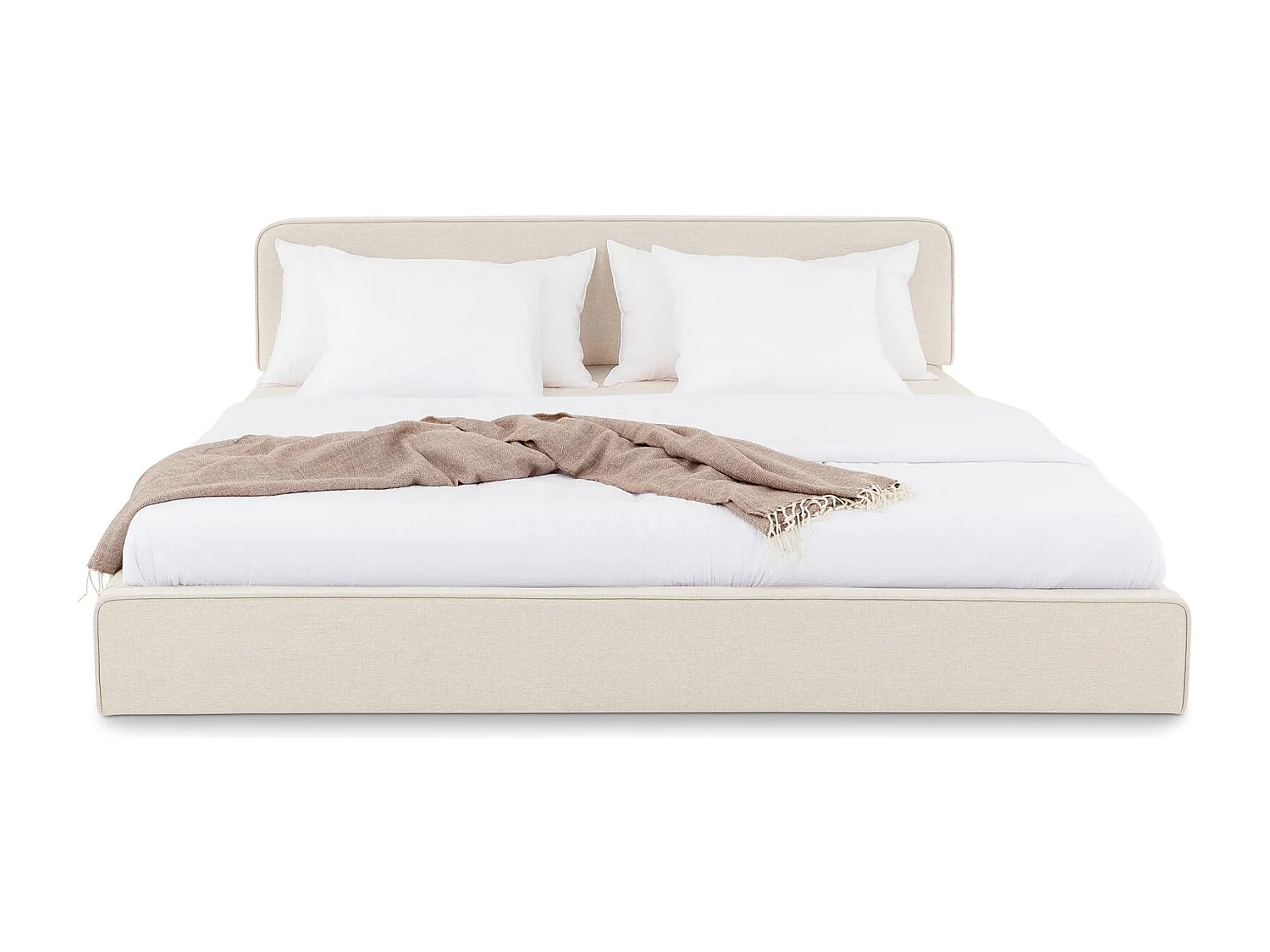 Lit Double LATINI 180x200, en Tissu Beige, Lit King Size 2 Personnes avec Sommier à Lattes Inclus, Design Moderne