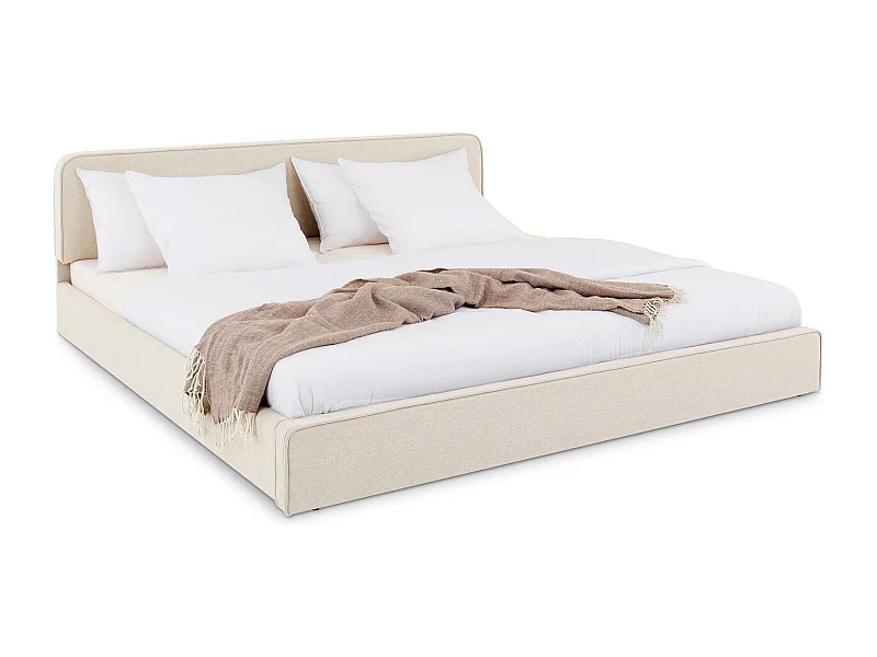 Lit Double LATINI 180x200, en Tissu Beige, Lit King Size 2 Personnes avec Sommier à Lattes Inclus, Design Moderne