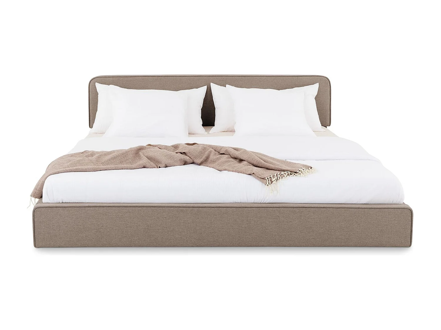 Lit Double LATINI 180x200, en Tissu Grège, Lit King Size 2 Personnes avec Sommier à Lattes Inclus, Design Moderne