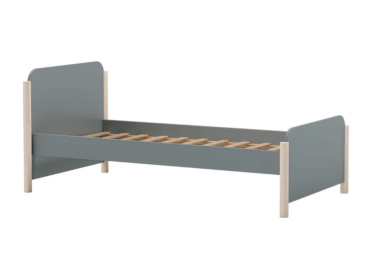 Lit 90x190 en MDF et pin massif laqué vert kaki pieds en pin naturel - ENORA