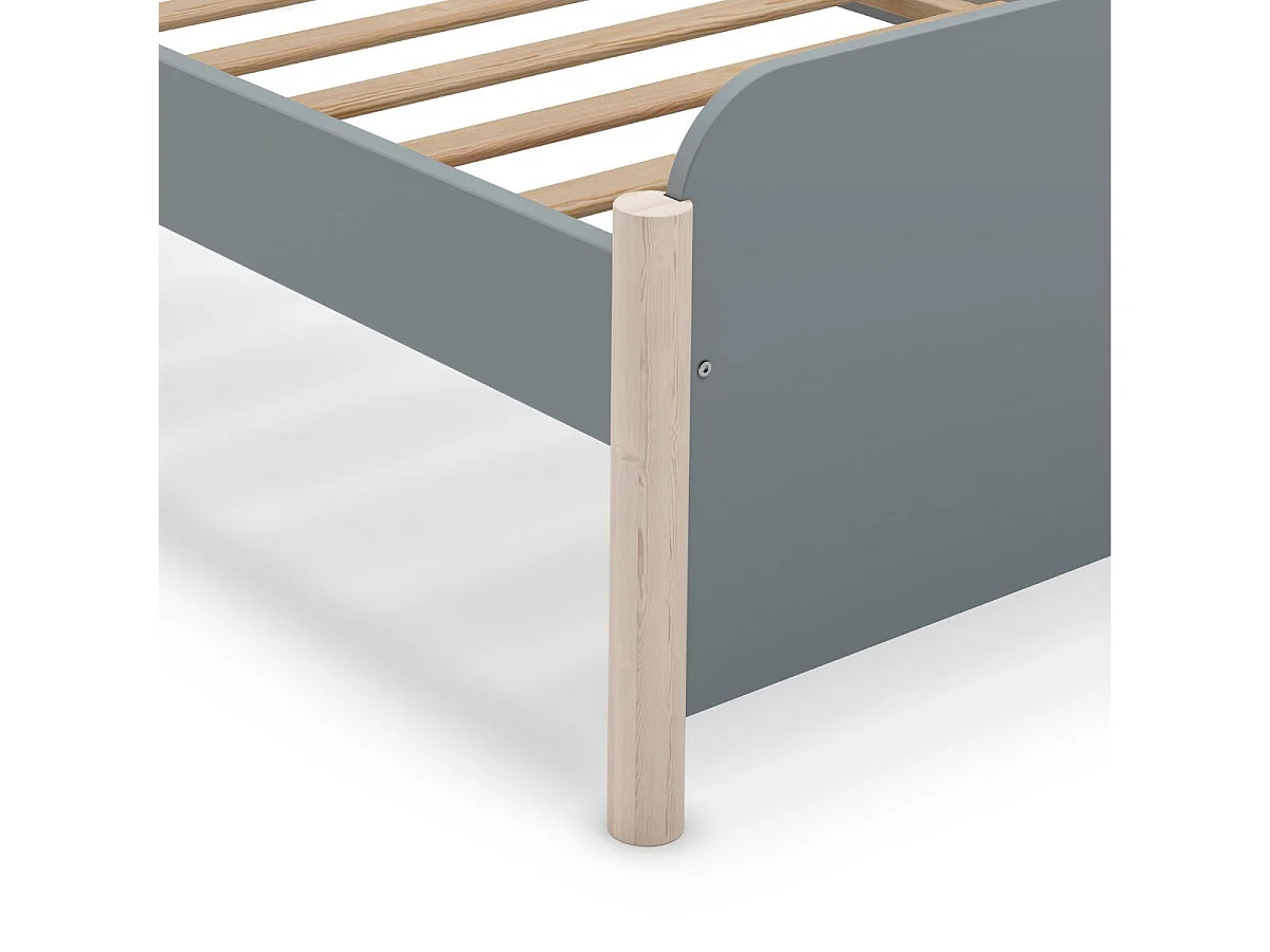 Lit 90x190 en MDF et pin massif laqué vert kaki pieds en pin naturel - ENORA