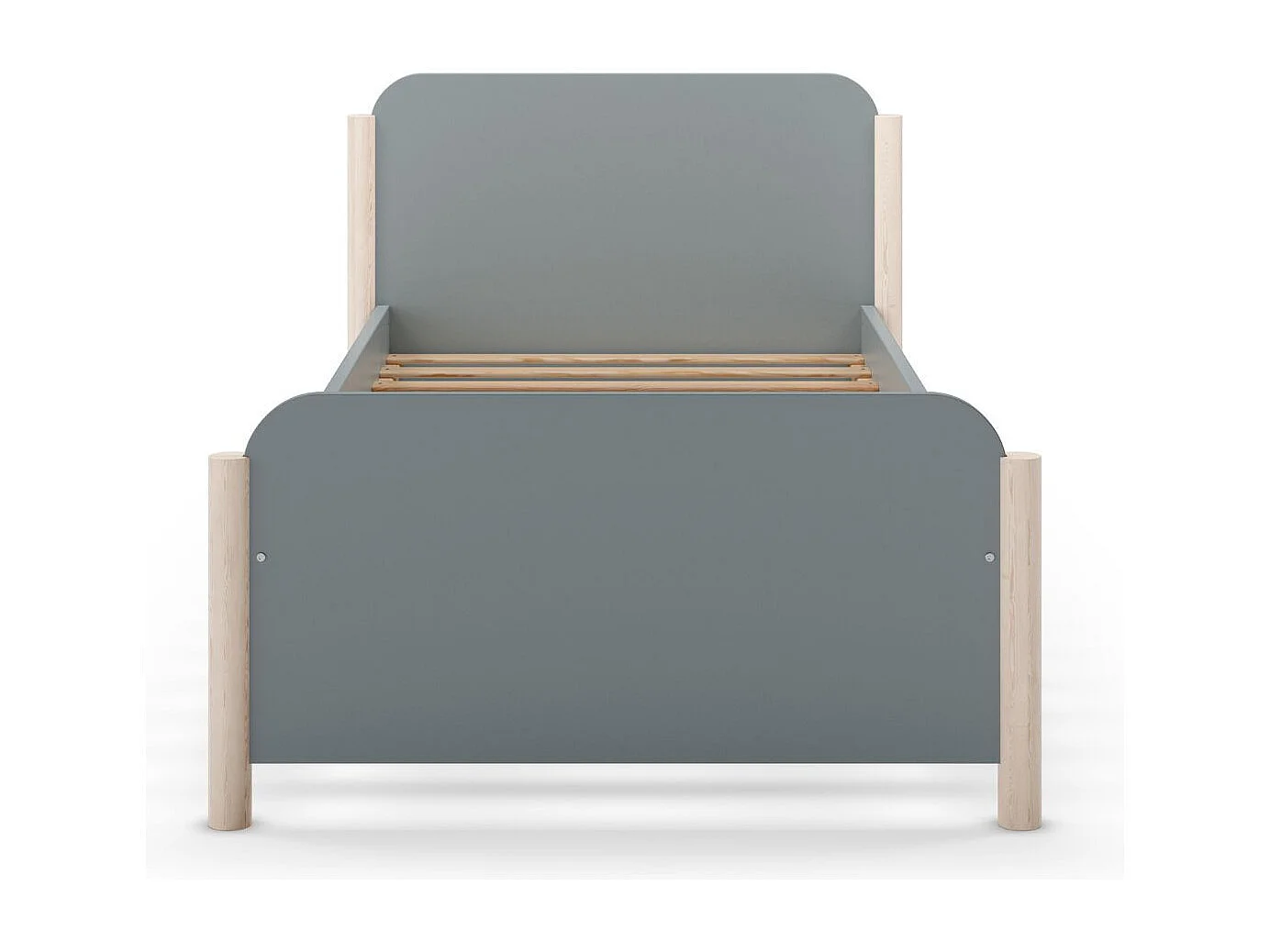 Lit 90x190 en MDF et pin massif laqué vert kaki pieds en pin naturel - ENORA