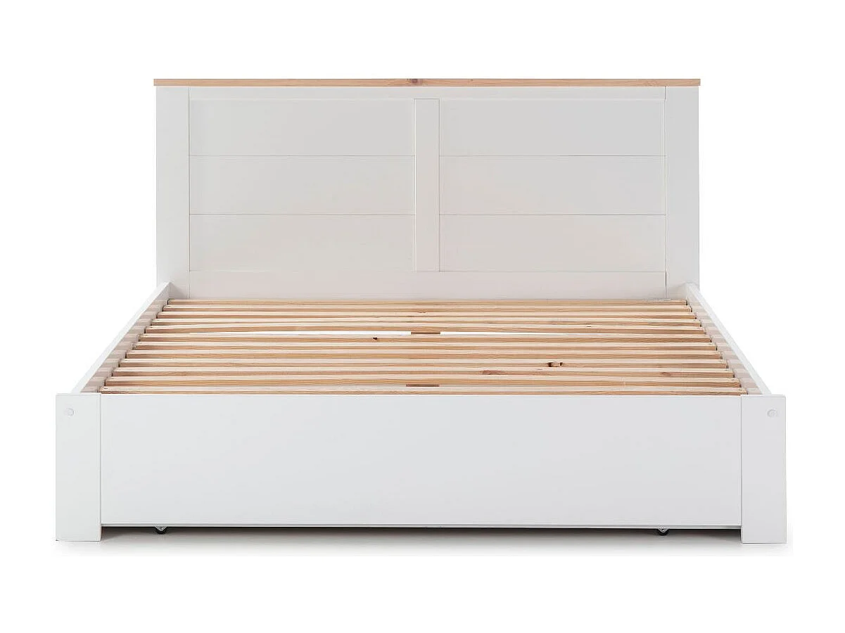 Lit 140x190cm avec tiroir en MDF et pin coloris blanc et naturel - CELAN