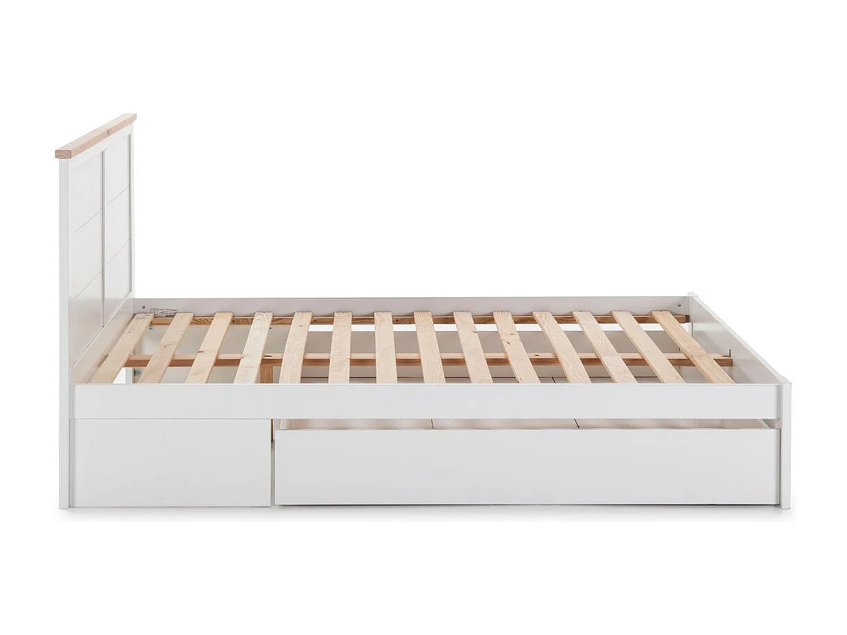 Lit 140x190cm avec tiroir en MDF et pin coloris blanc et naturel - CELAN