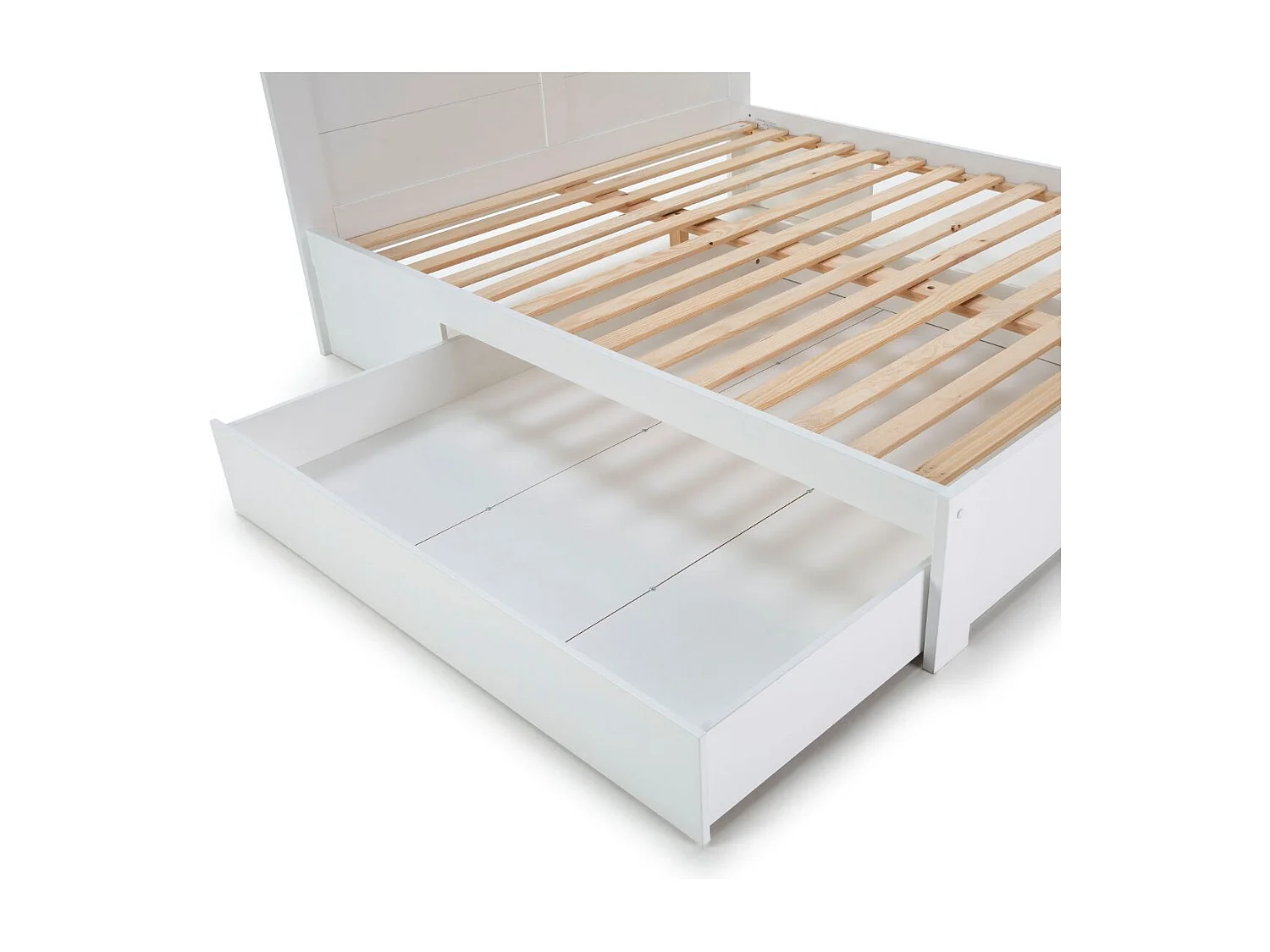 Lit 140x190cm avec tiroir en MDF et pin coloris blanc et naturel - CELAN