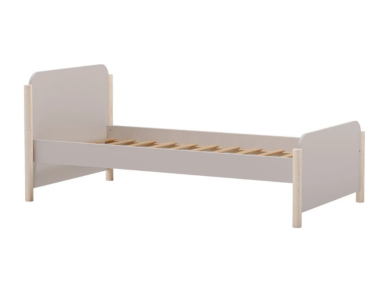 Lit 90x190 en MDF et pin massif laqué crème pieds en pin naturel - ENORA