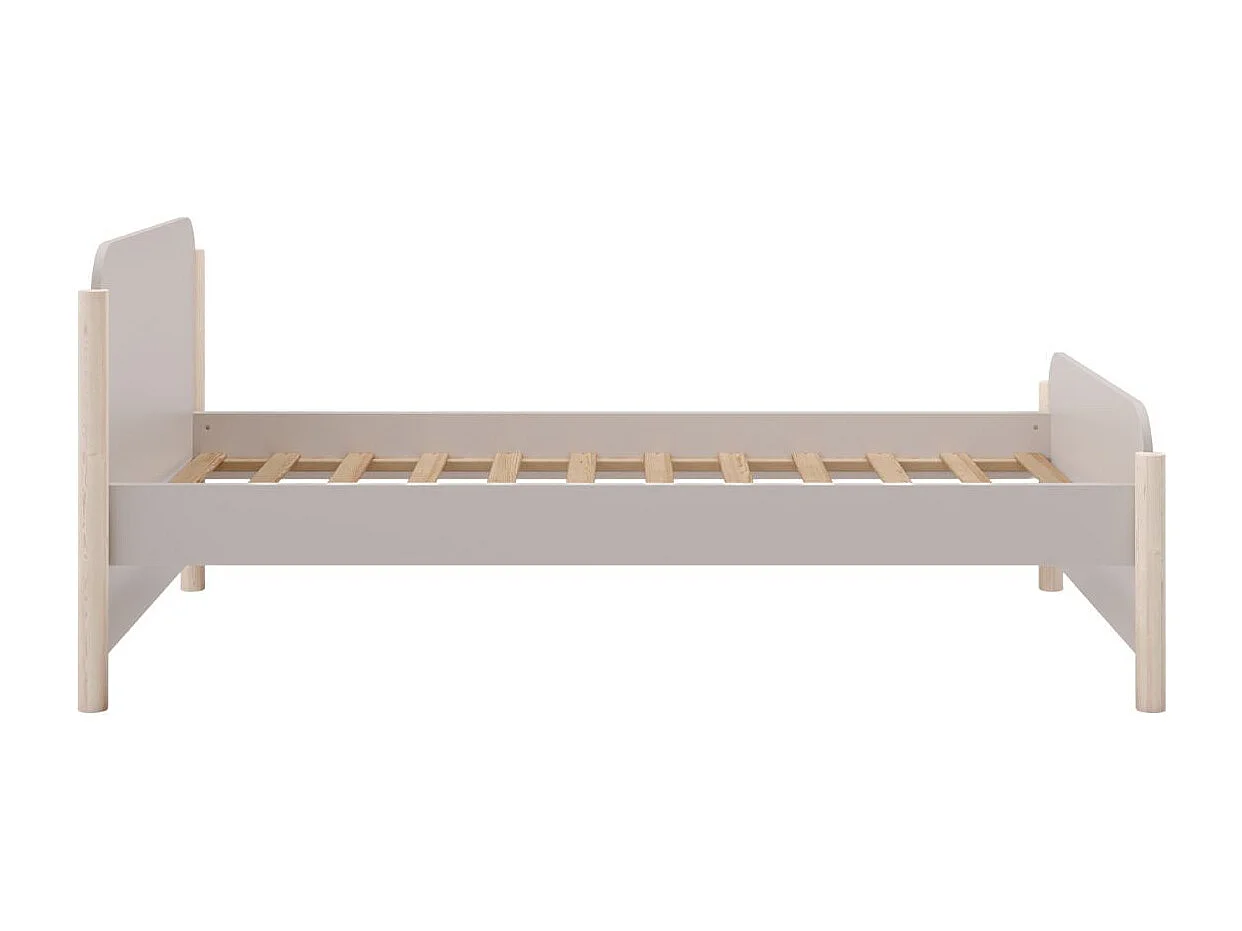 Lit 90x190 en MDF et pin massif laqué crème pieds en pin naturel - ENORA