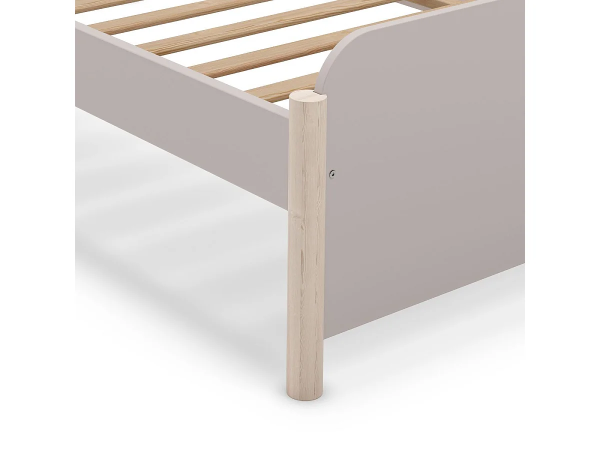 Lit 90x190 en MDF et pin massif laqué crème pieds en pin naturel - ENORA