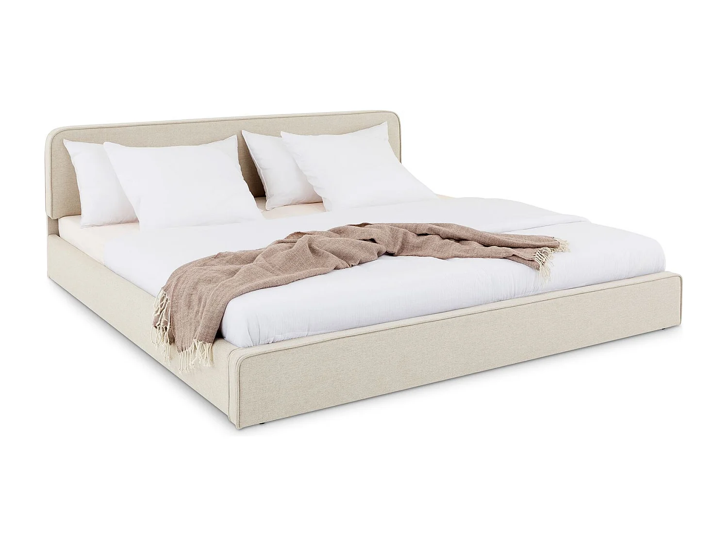 Lit Double LATINI 180x200, en Tissu Blanc crème, Lit King Size 2 Personnes avec Sommier à Lattes Inclus, Design Moderne