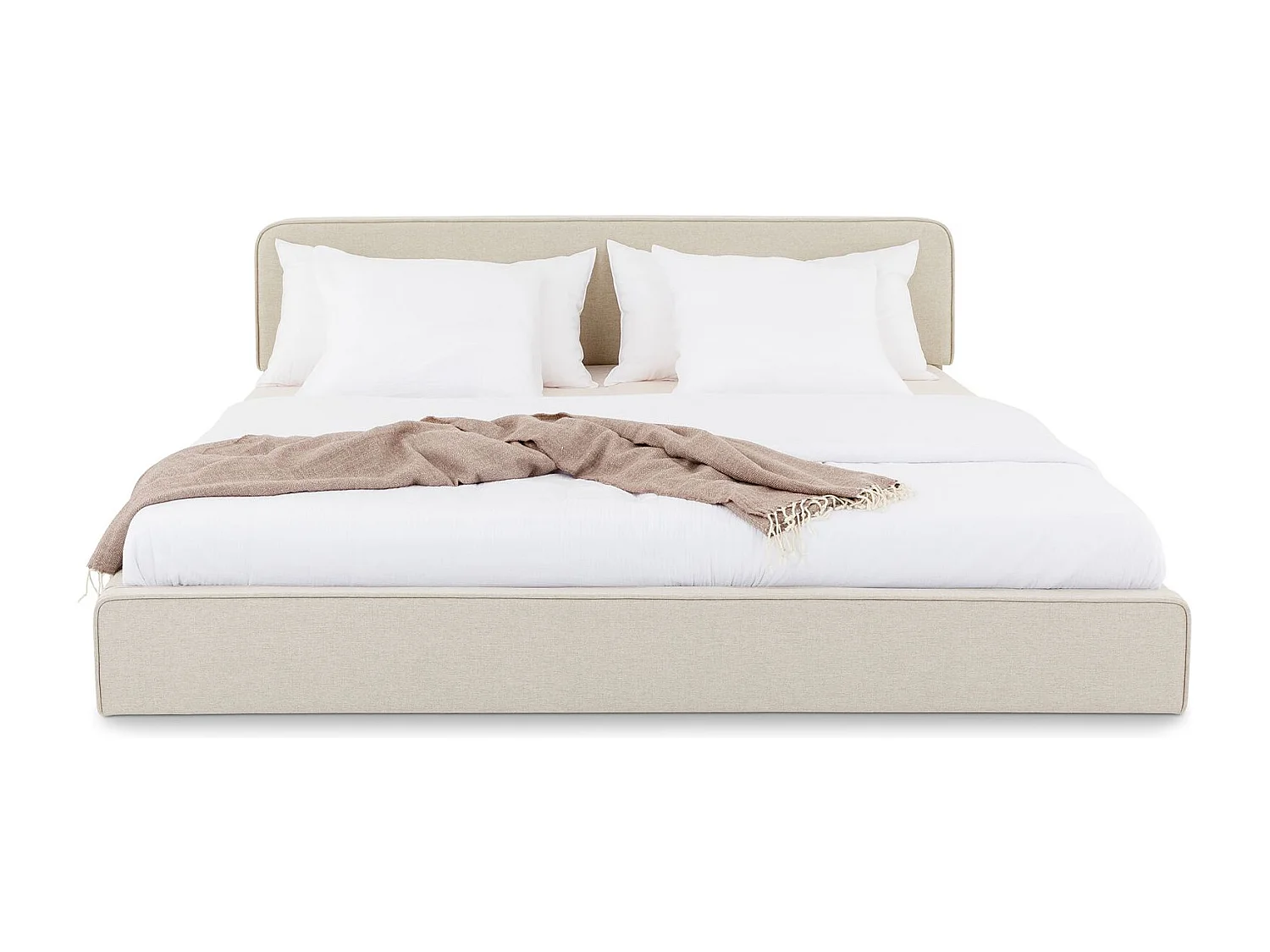 Lit Double LATINI 160x200, en Tissu Blanc Crème, Lit Queen Size 2 Personnes avec Sommier à Lattes Inclus, Tête Réglable en Hauteur