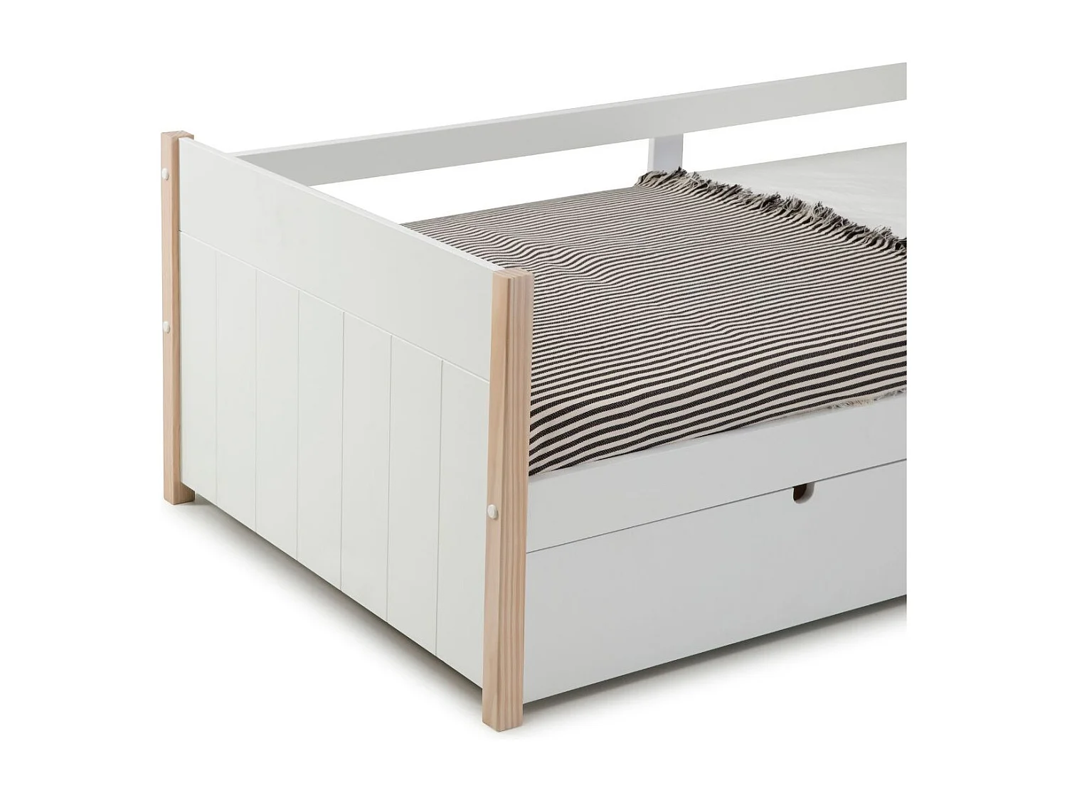 Lit banquette gigogne 90x190 en MDF laqué blanc et pin massif naturel - LILY