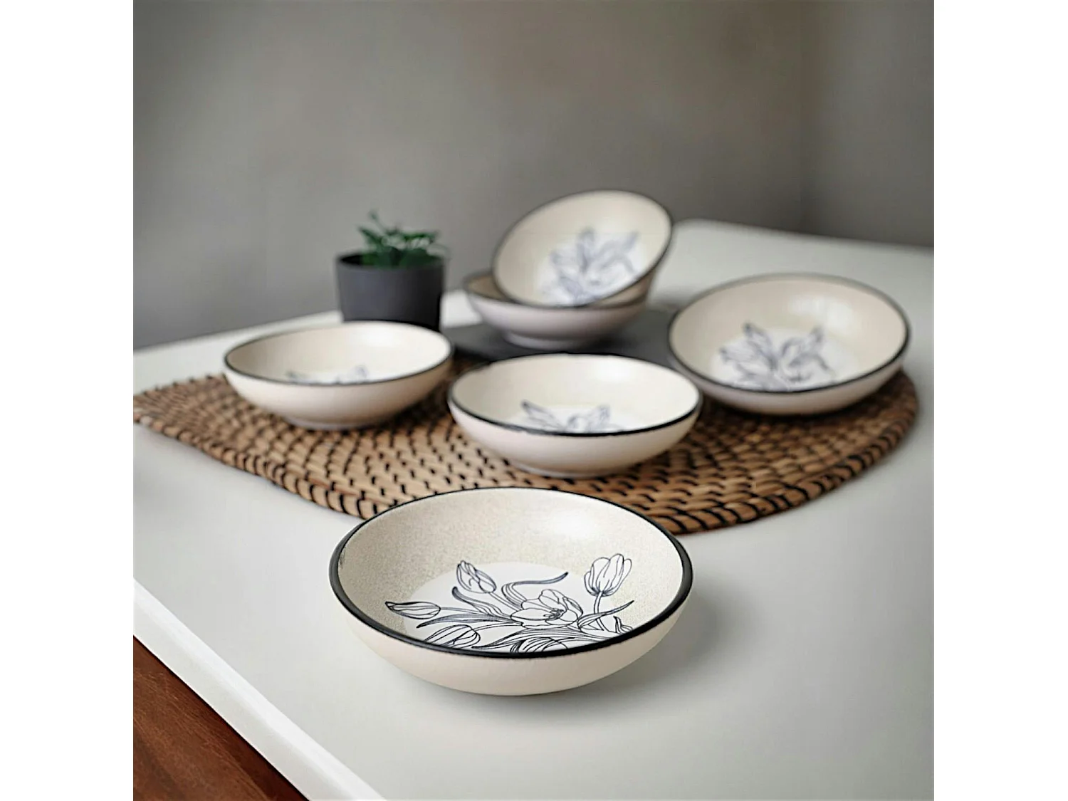 Bol apéro motif fleurs bleues (lot de 6) EFIRA