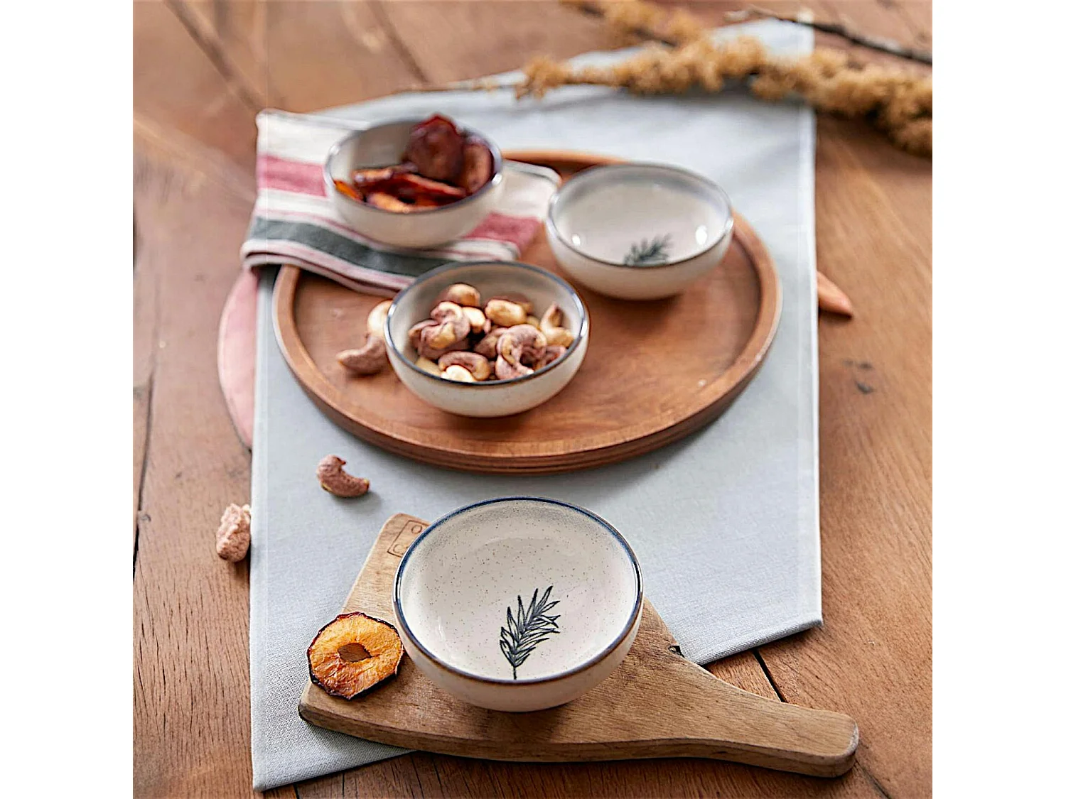 Bol apéro porcelaine motif feuille bleue (lot de 4) ELDA