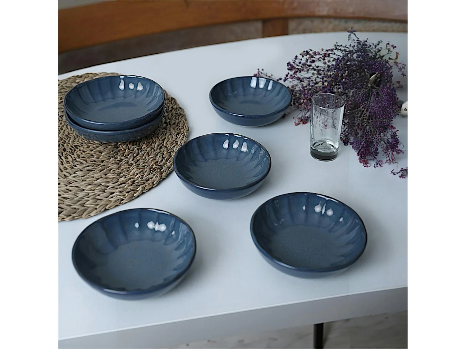 Bol apéro bleu foncé forme fleur (lot de 6) EFIRA