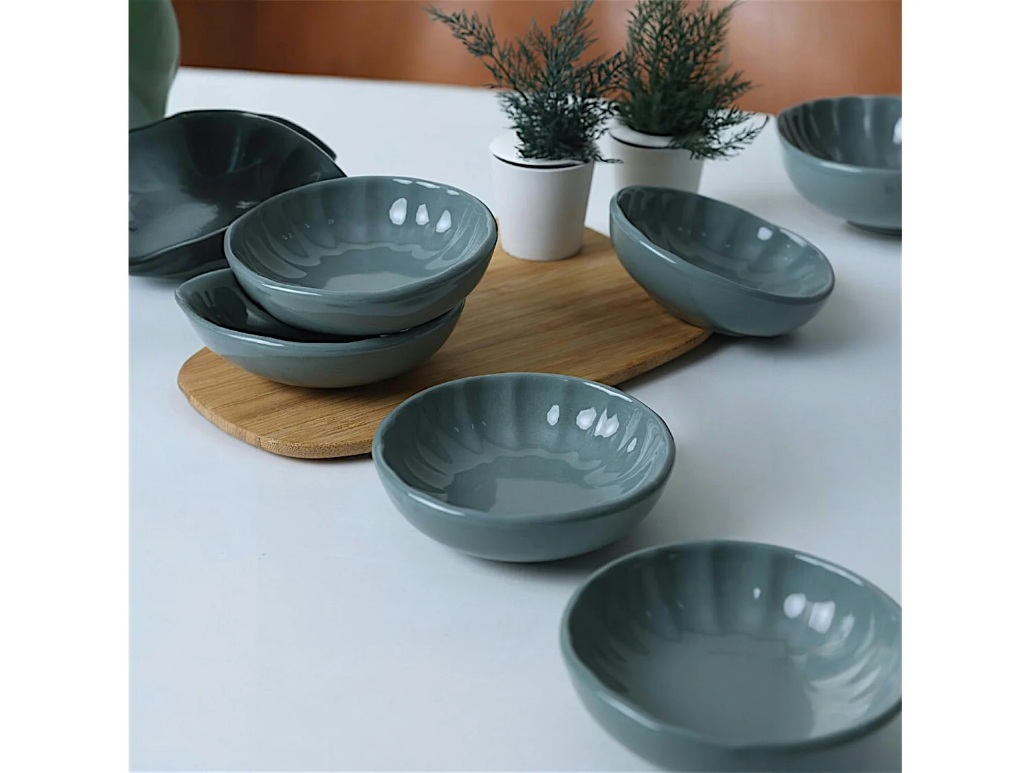 Bol apéro bleu gris forme fleur (lot de 6) EFIRA