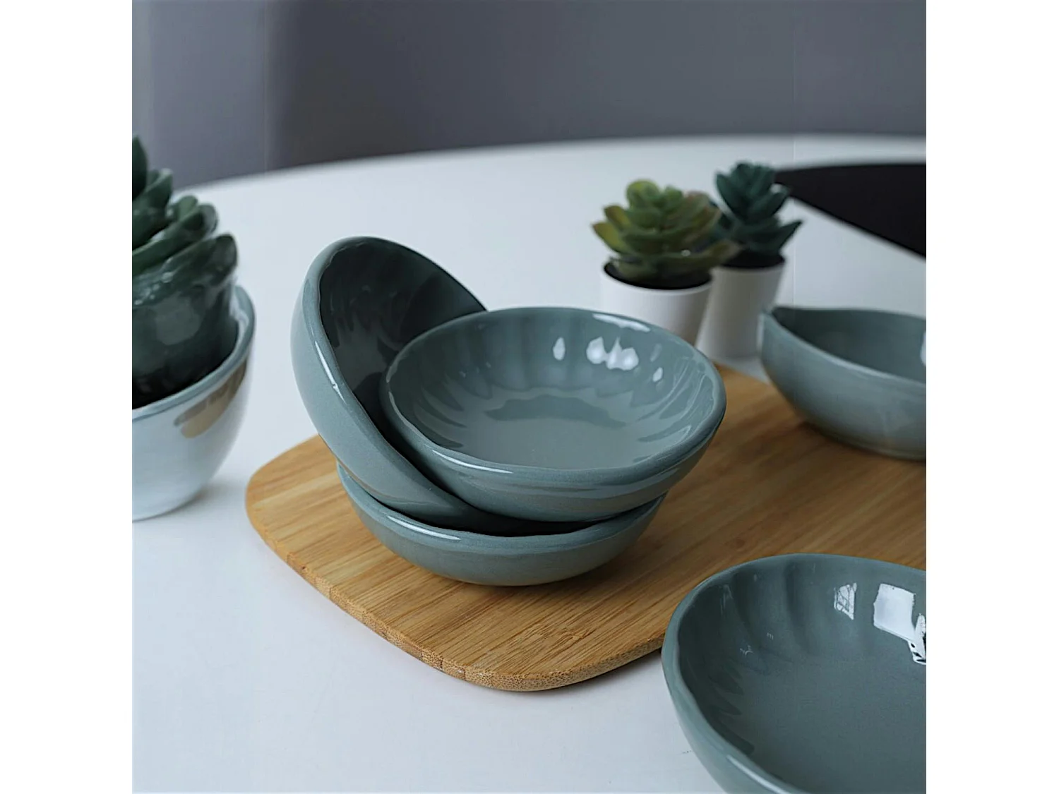 Bol apéro bleu gris forme fleur (lot de 6) EFIRA