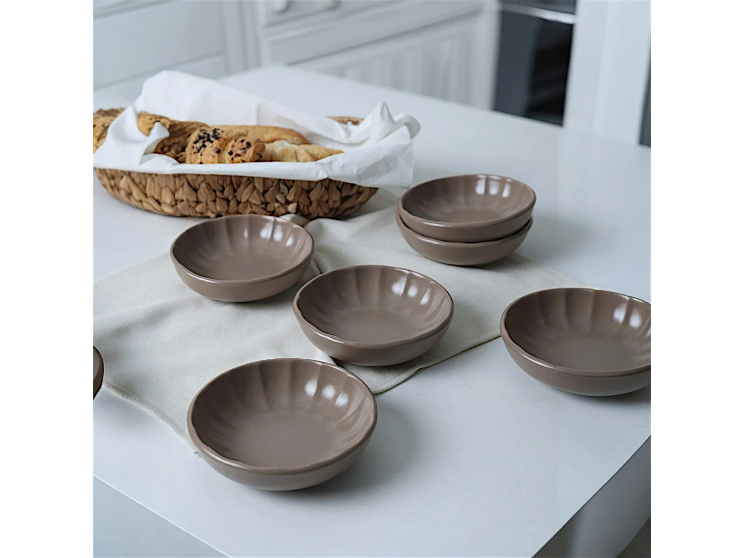 Bol apéro brun cendré forme fleur (lot de 6) EFIRA