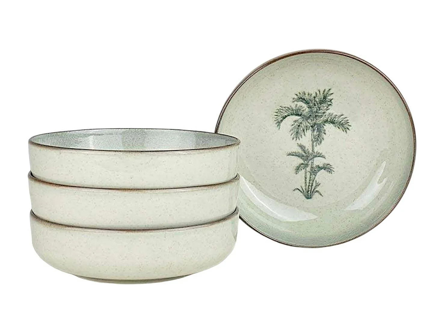 Bol céréales vert motif palmier, porcelaine (lot de 4) ELDA
