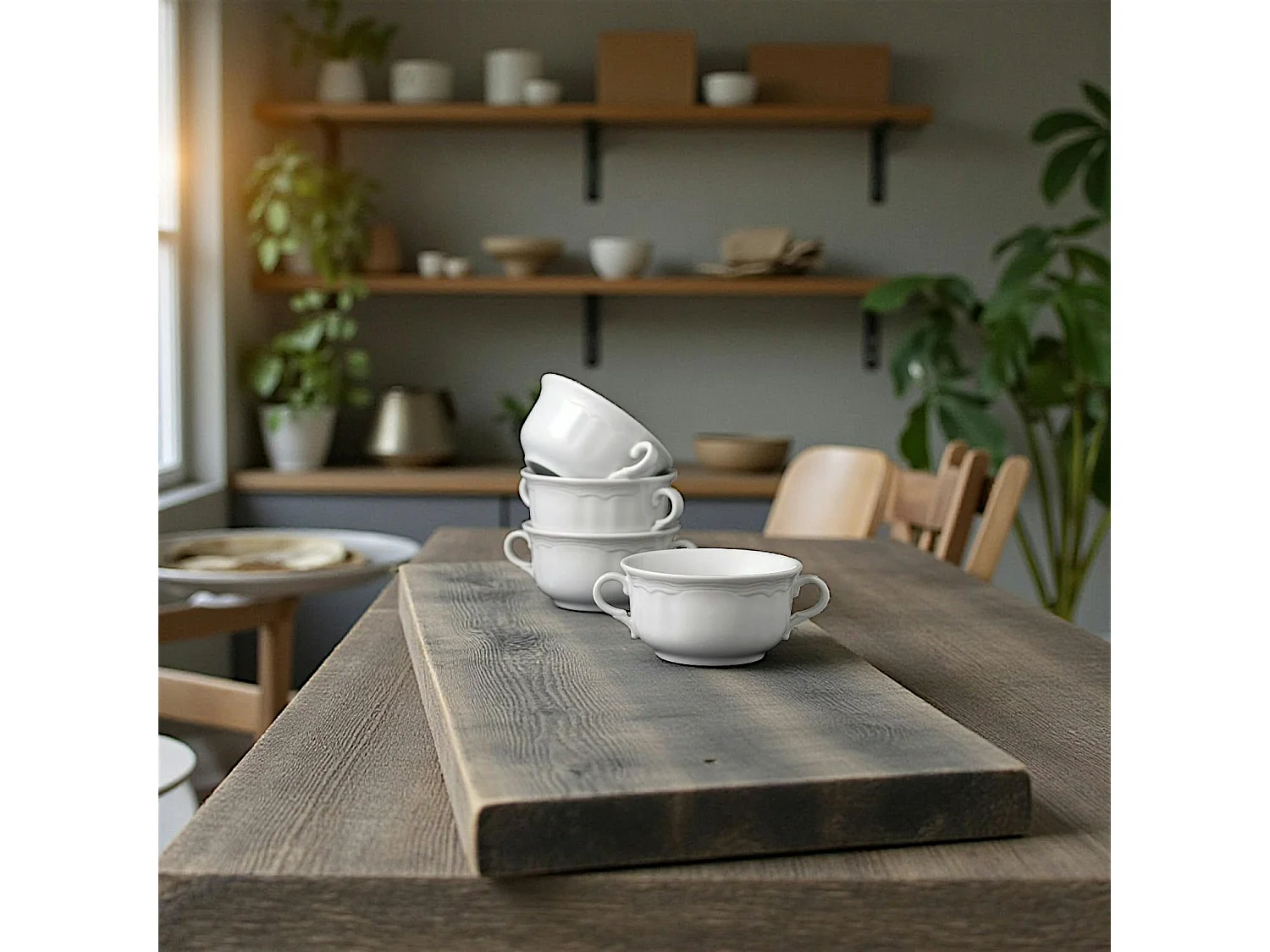 Bol à soupe avec anses en porcelaine blanche (lot de 4) ELDA