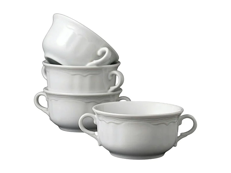 Bol à soupe avec anses en porcelaine blanche (lot de 4) ELDA