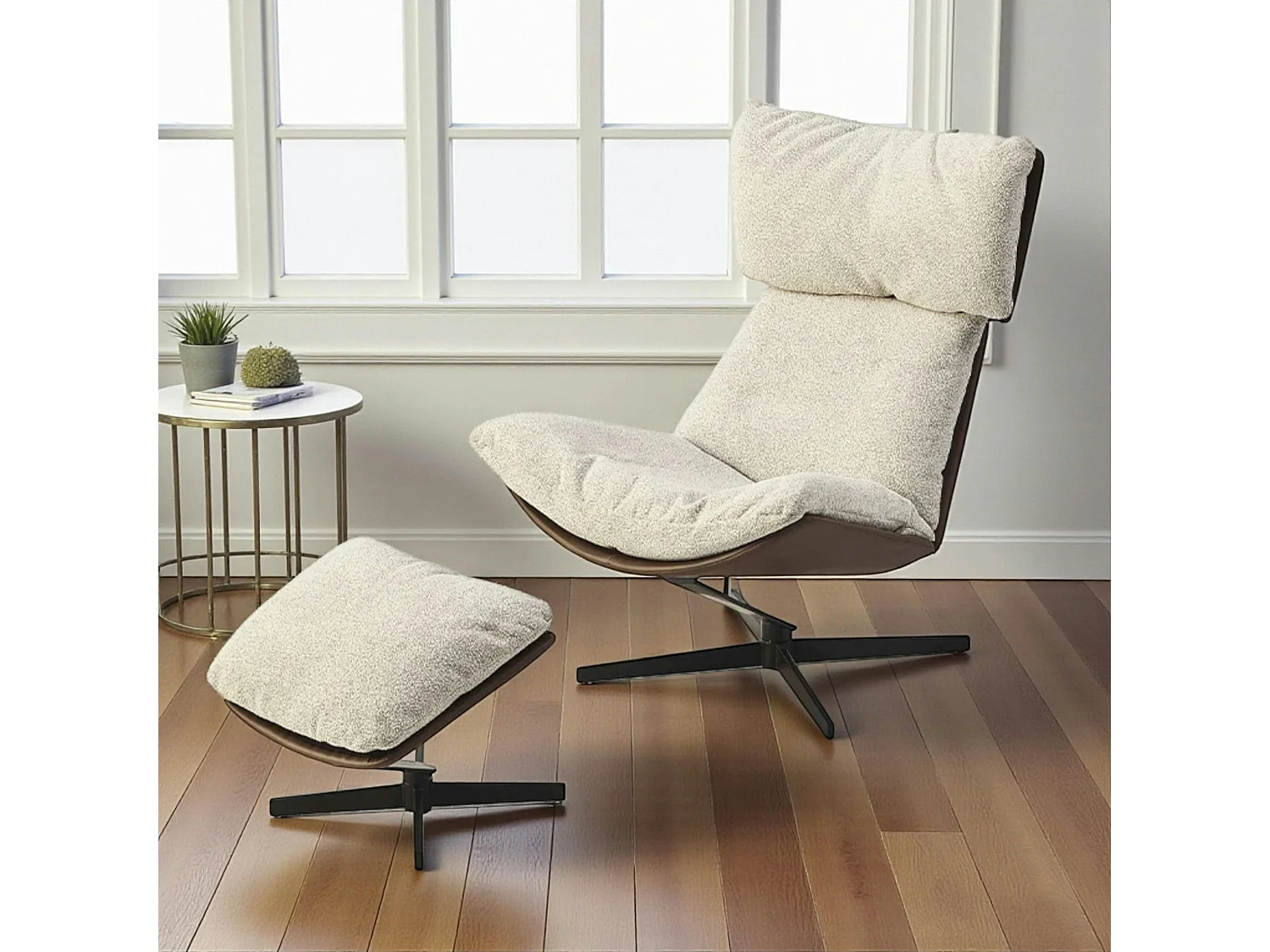 Fauteuil relax grège, avec repose-pieds LOMBARDIE