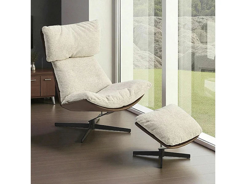 Fauteuil relax grège, avec repose-pieds LOMBARDIE