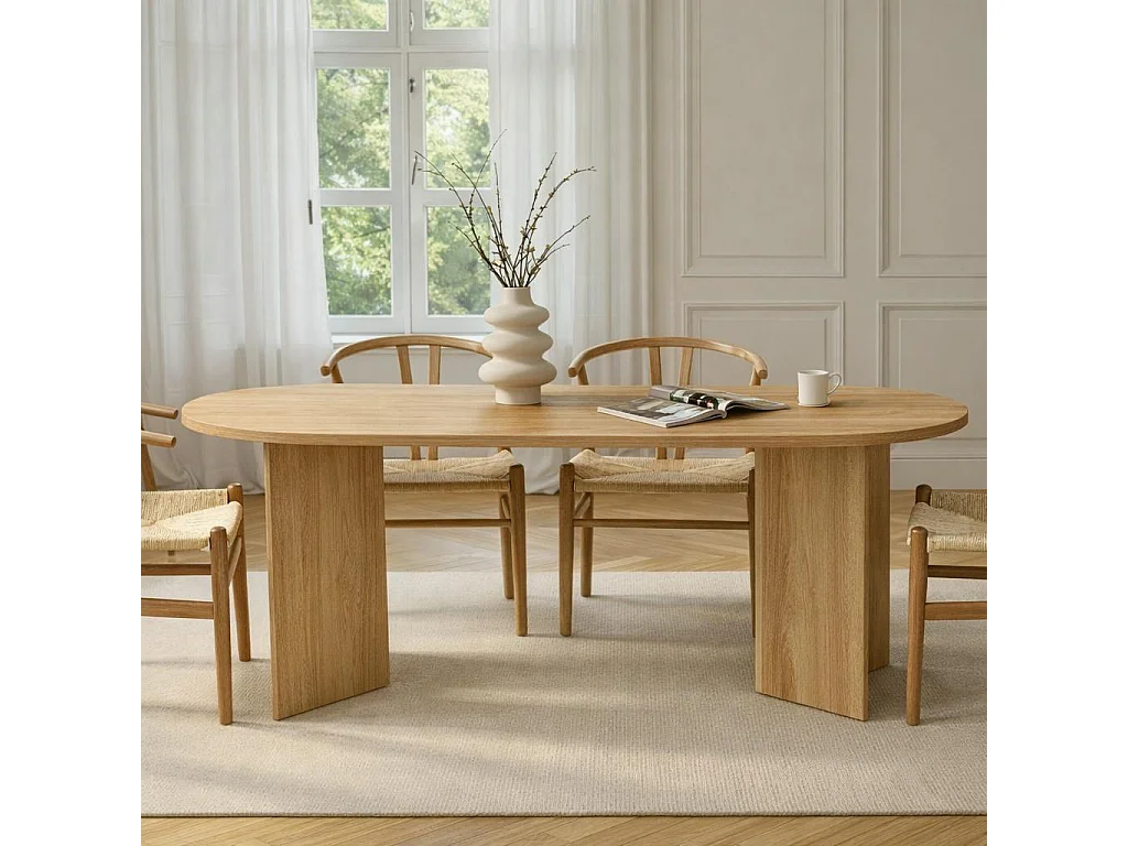 Table à manger ovale effet chêne pieds en V 180 cm MARFA