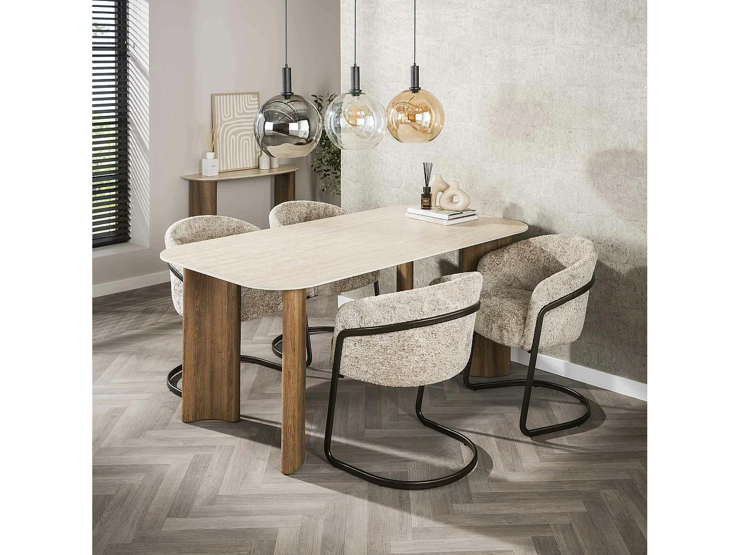 Table céramique effet travertin à bords ronds 180 cm ASCOLI