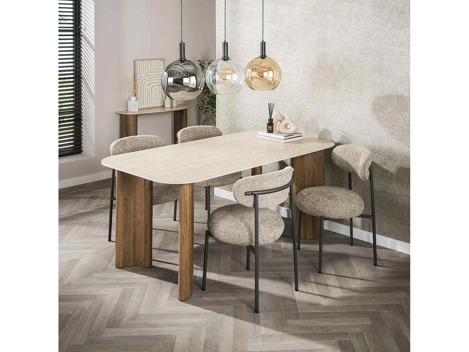 Table céramique effet travertin à bords ronds 180 cm ASCOLI