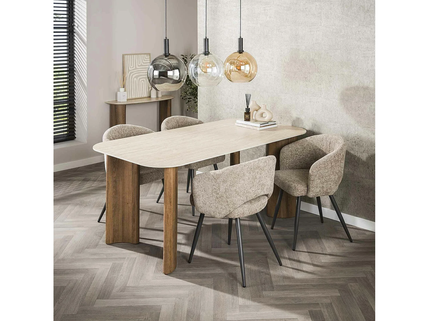 Table céramique effet travertin à bords ronds 180 cm ASCOLI