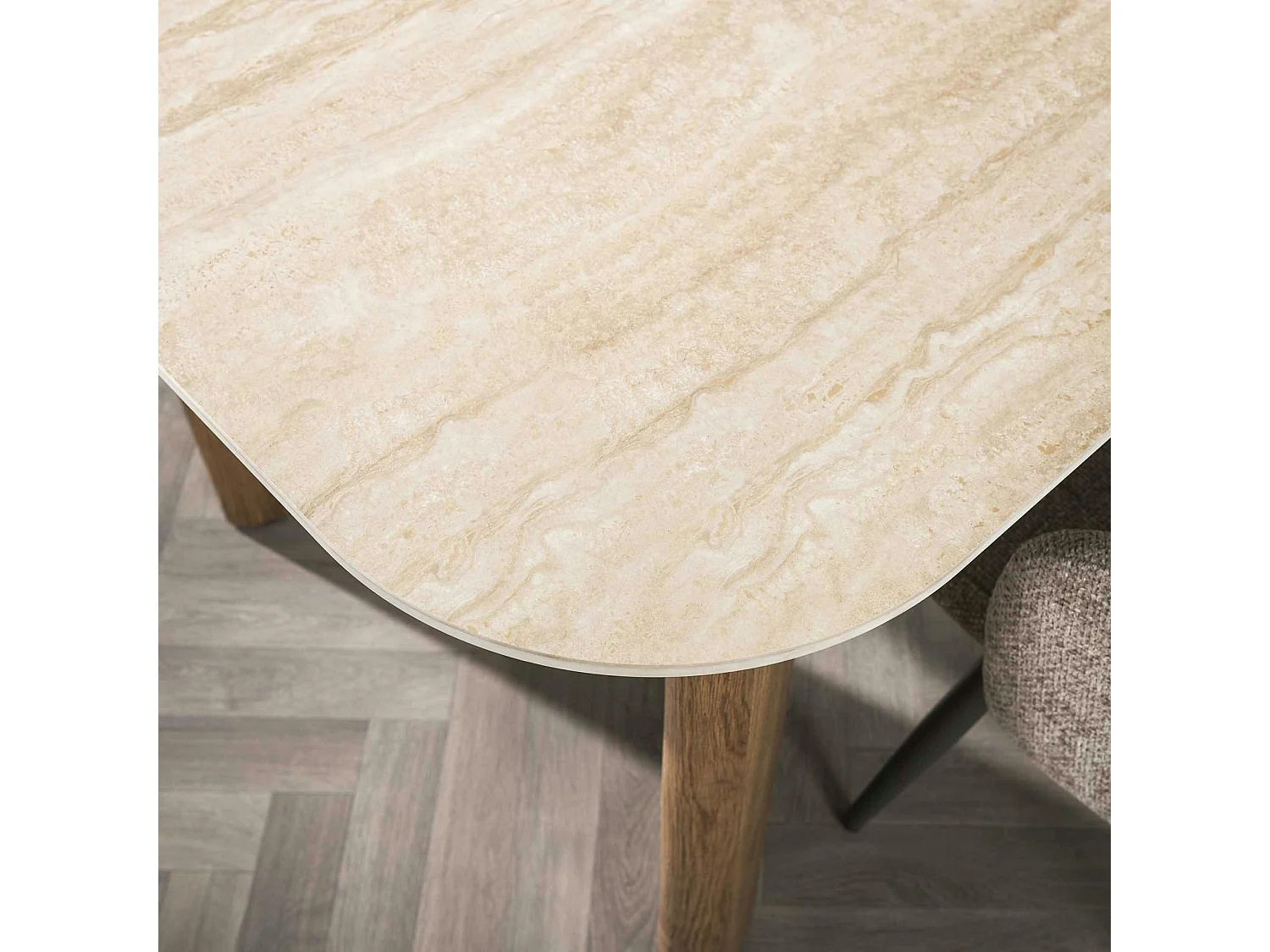 Table céramique effet travertin à bords ronds 180 cm ASCOLI