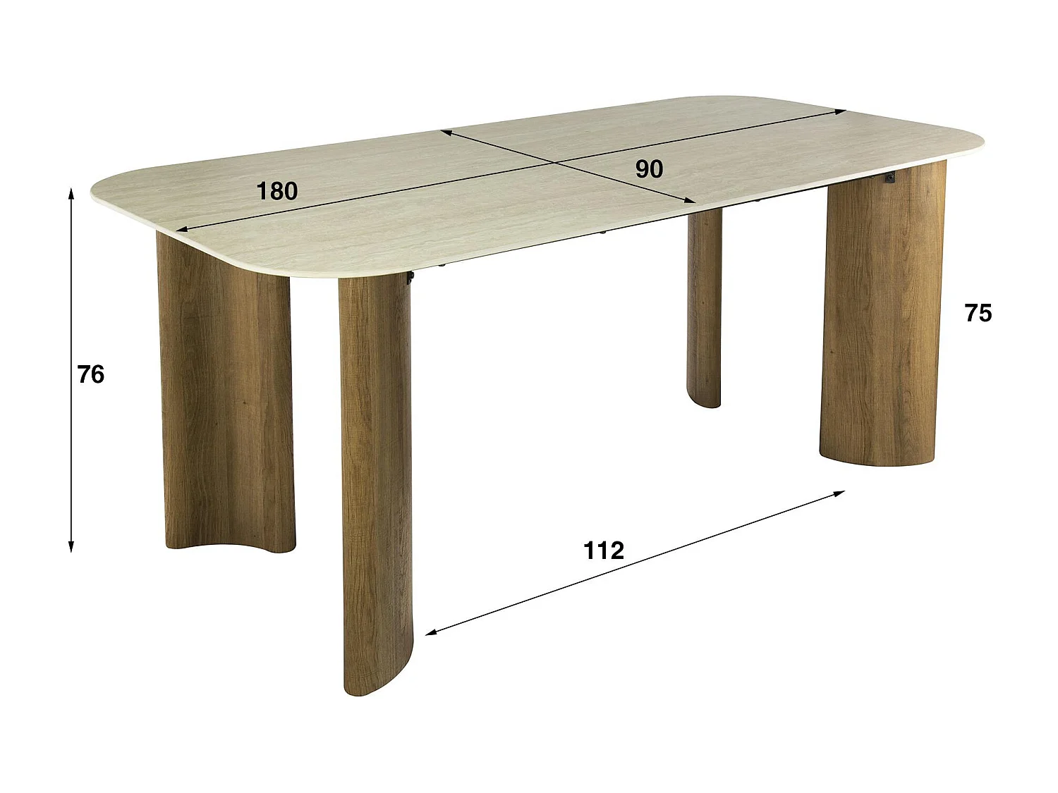Table céramique effet travertin à bords ronds 180 cm ASCOLI