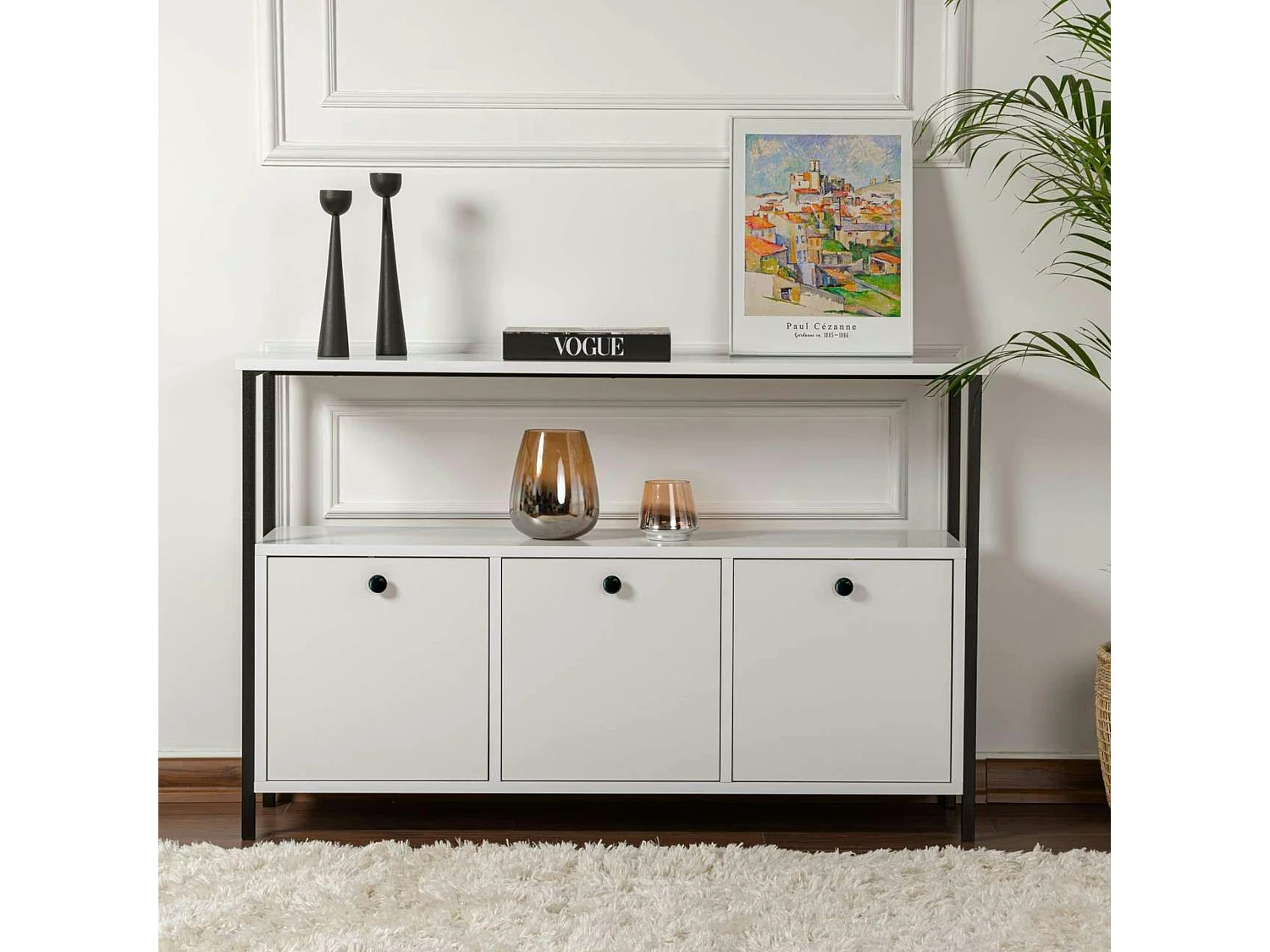 Console d'entrée blanche avec rangement 3 niches JENA