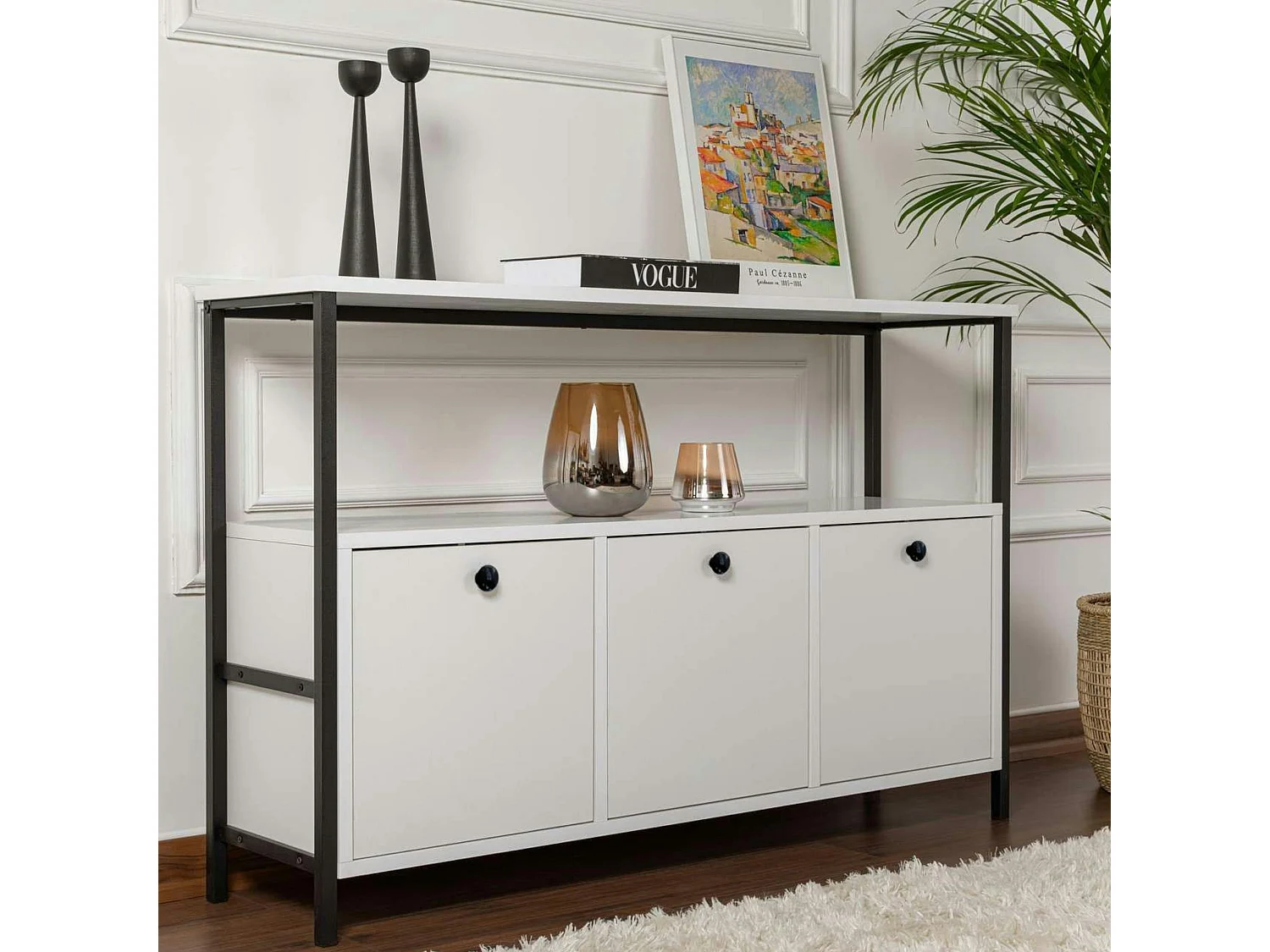 Console d'entrée blanche avec rangement 3 niches JENA