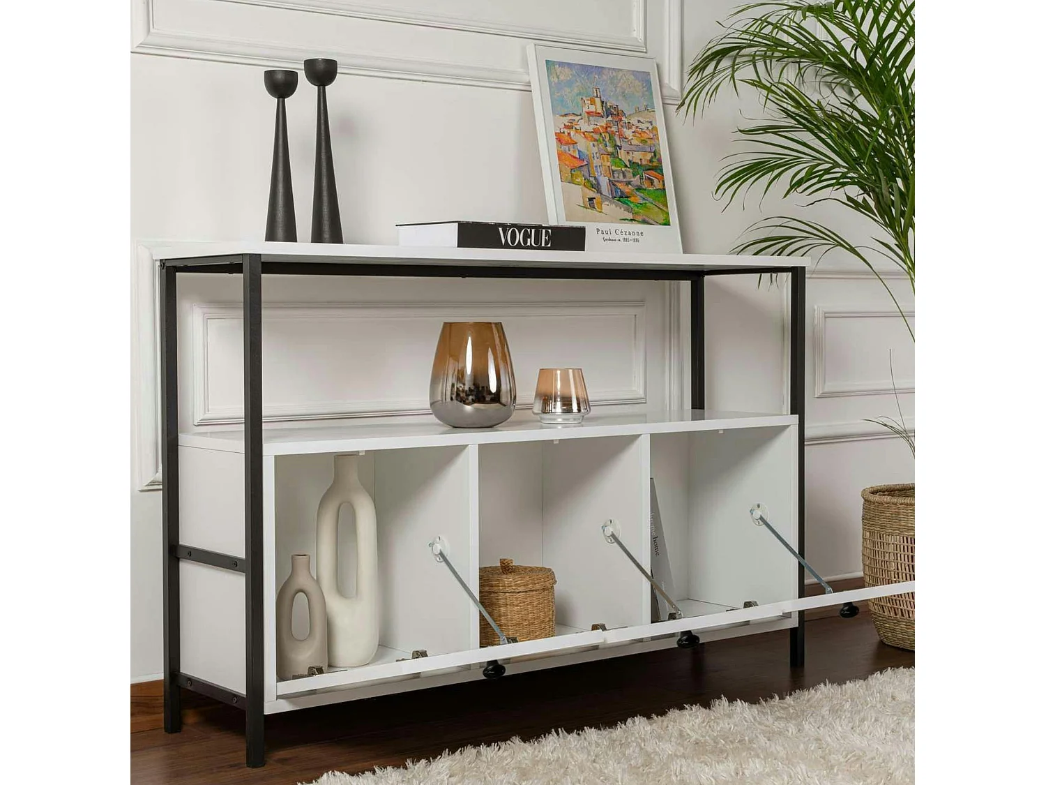 Console d'entrée blanche avec rangement 3 niches JENA